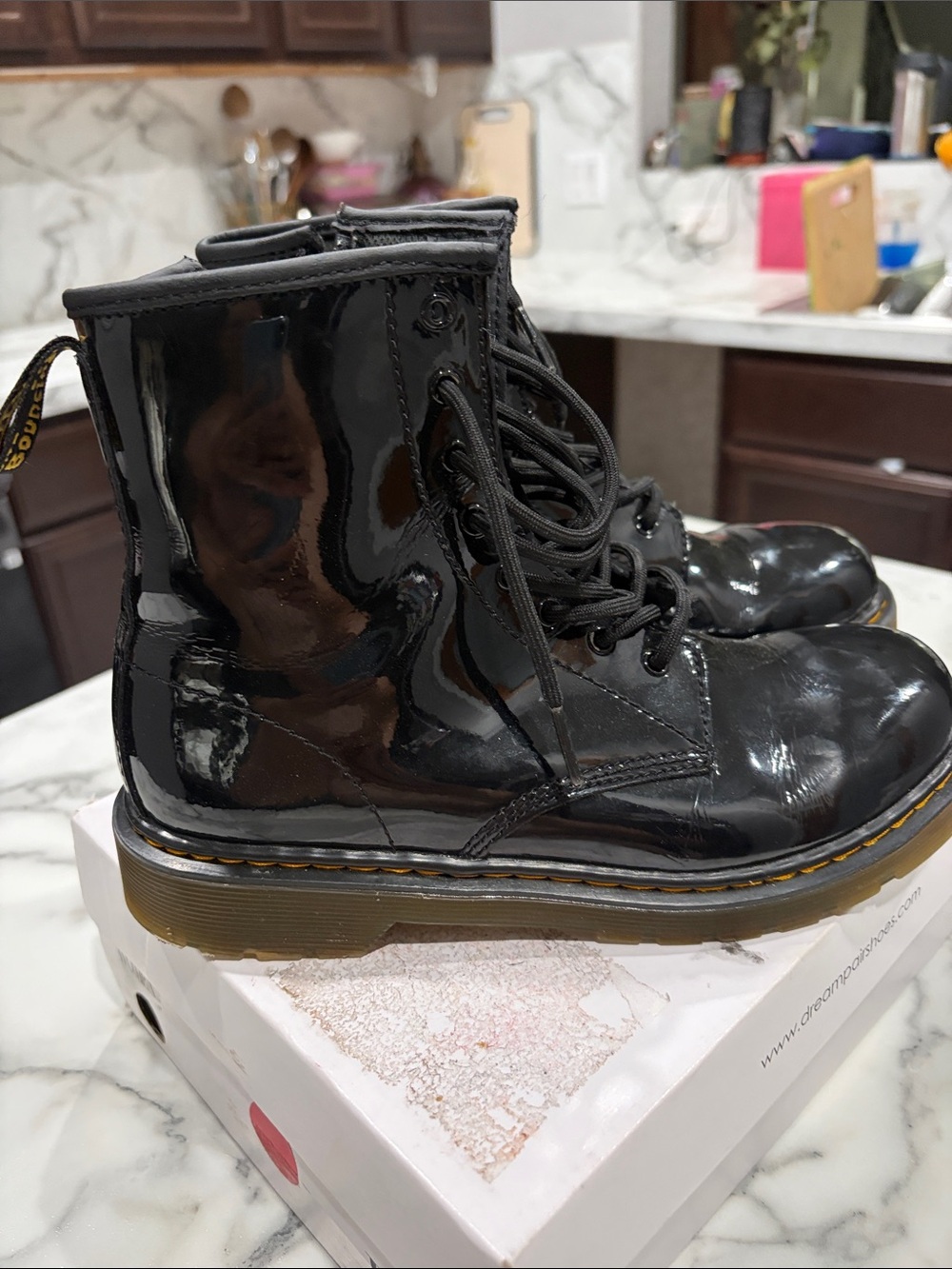 Dr. Martens Womens Black Patent Leather Combat Boots